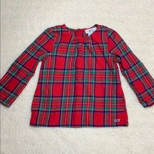 Vineyard Vines tartan plaid bow back top